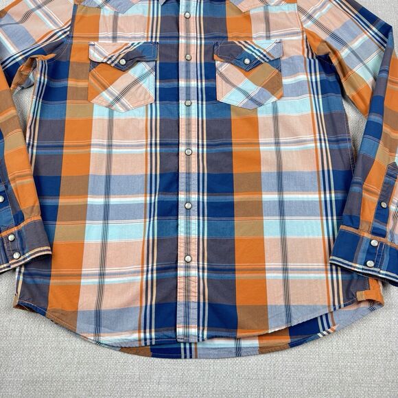 Aeropostale Mens Large Plaid Shirt Western Pearl Snap Button Long Sleeve Orange - Picture 7 of 16
